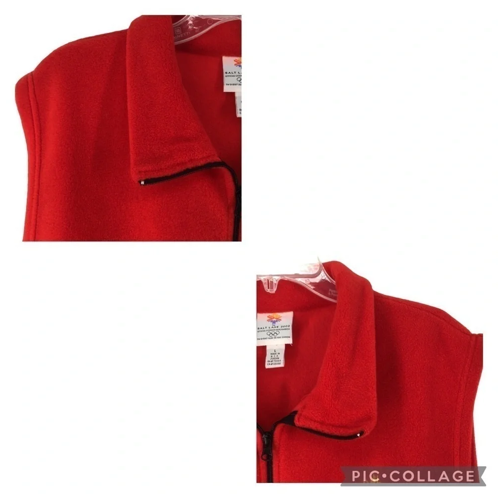 Olympics Salt Lake 2002 Red Sleeveless Full Zip Warm Fleece Vest Mens Sz L
